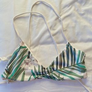 Green leafy and floral reversible bikini top